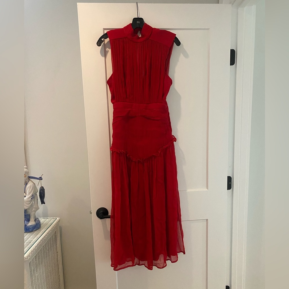 SHONA JOY LÈONIE HIGH NECK MIDI DRESS SCARLETT 2022 Fall Season - Picture 6 of 7